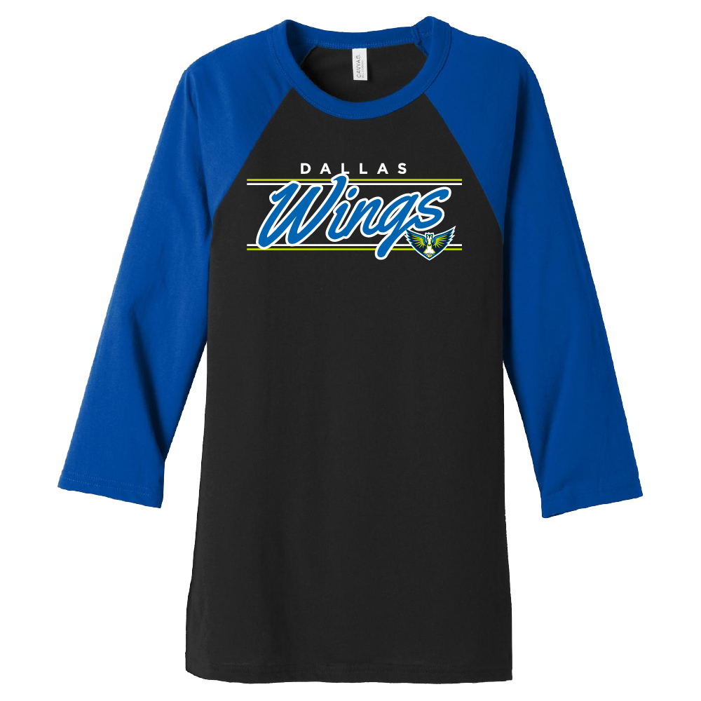 Dallas Wings Script Raglan 3/4 Sleeve T-Shirt